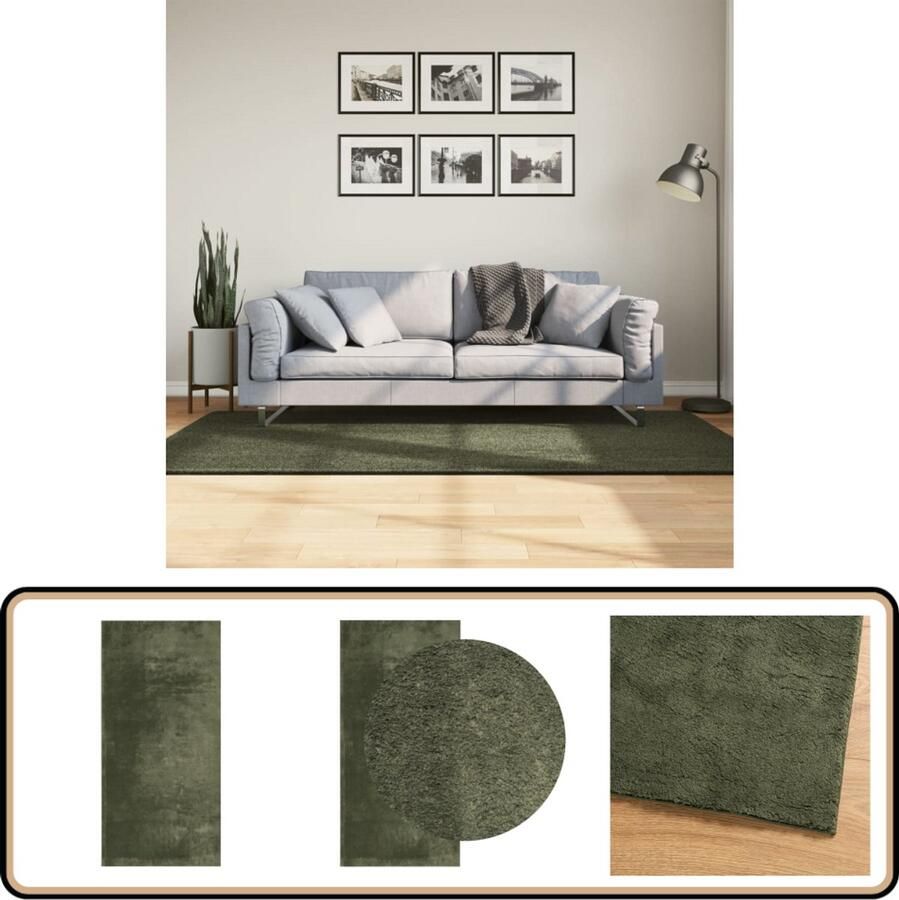 The Living Store HUARTE Vloerkleed 100 x 200 cm Bosgroen 100% Polyester Koopje met zachte pluizige pool Vloerkleed Groene Vloerkleed Zacht Vloerkleed Polyester Vloerkleed Anti Slip Vloerkleed