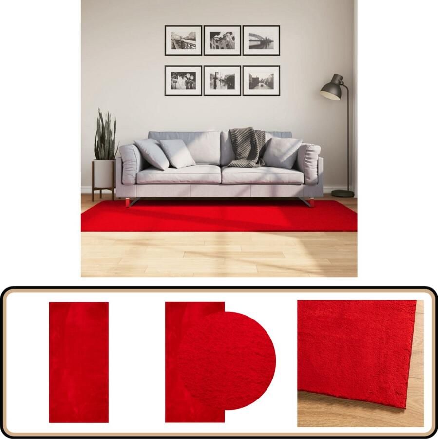 VidaXL Vloerkleed HUARTE 100x200 cm Rood Vloerkleed Huiskamer Decoratie Tapijt Rood Wollen Look Anti Slip