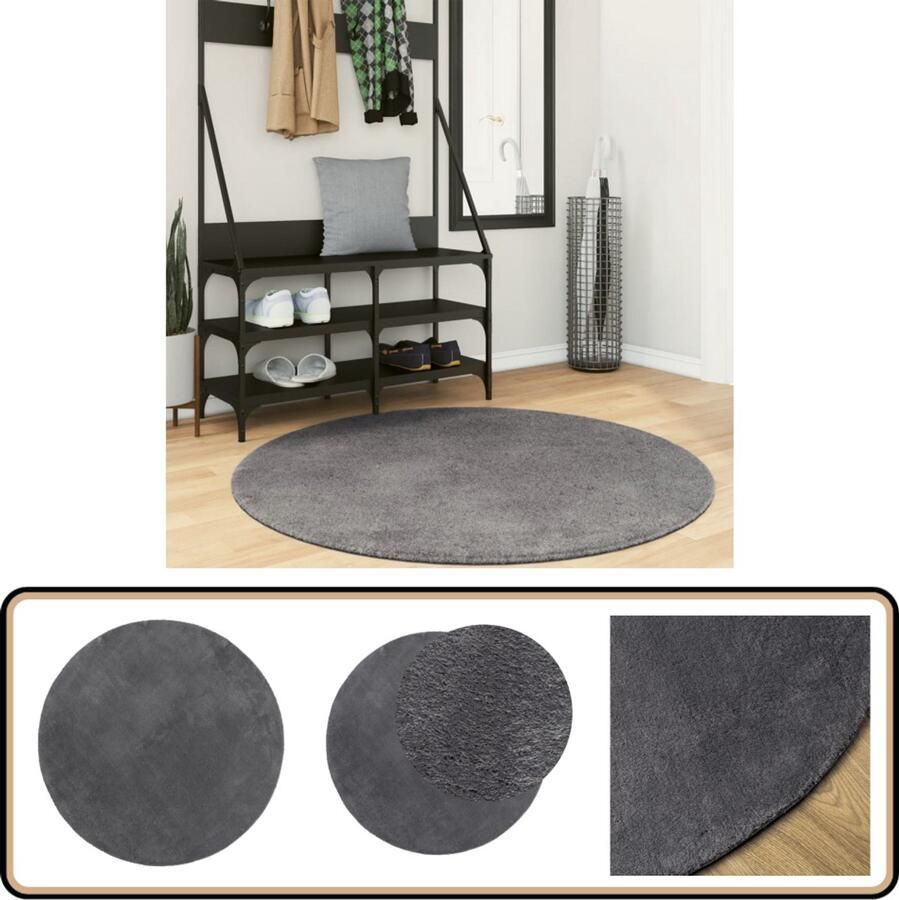 The Living Store HUARTE Vloerkleed 120 cm Antraciet Superzachte korte pool anti-slip machinewasbaar Geschikt voor vloerverwarming Vloerkleed Huarte Antraciet Rond Zacht