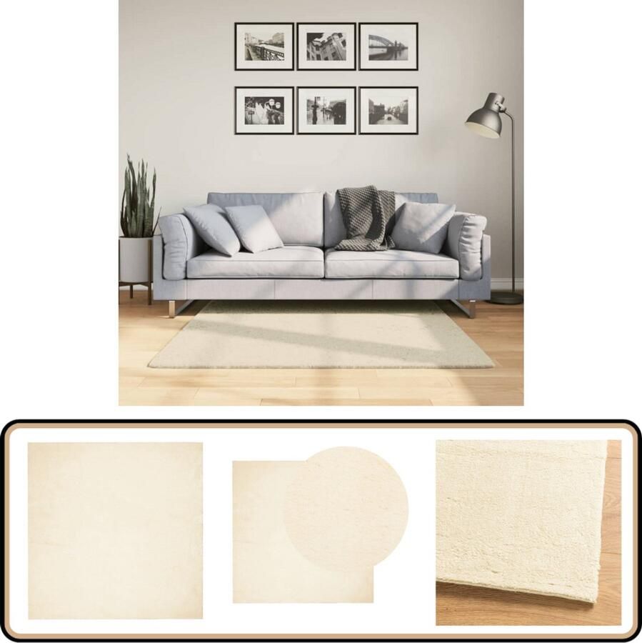 The Living Store HUARTE Vloerkleed 120 x 120 cm Crème anti-slip 100% polyester 18 mm Vloerkleed Crème Kleur Polyester Anti Slip Zacht