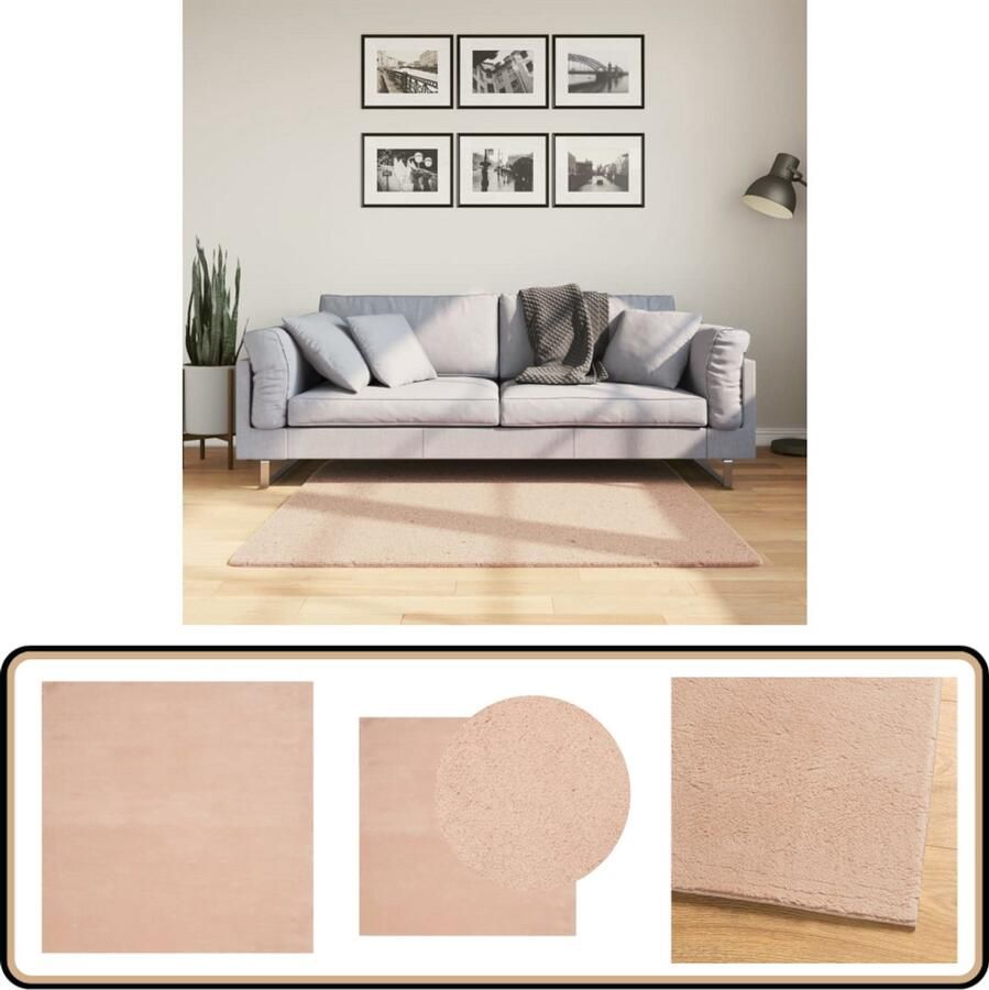 VidaXL Vloerkleed HUARTE 120x120 cm Roze Vloerkleed Roze Vloerkleed Polyester Vloerkleed Huarte Vloerkleed Anti Slip Vloerkleed