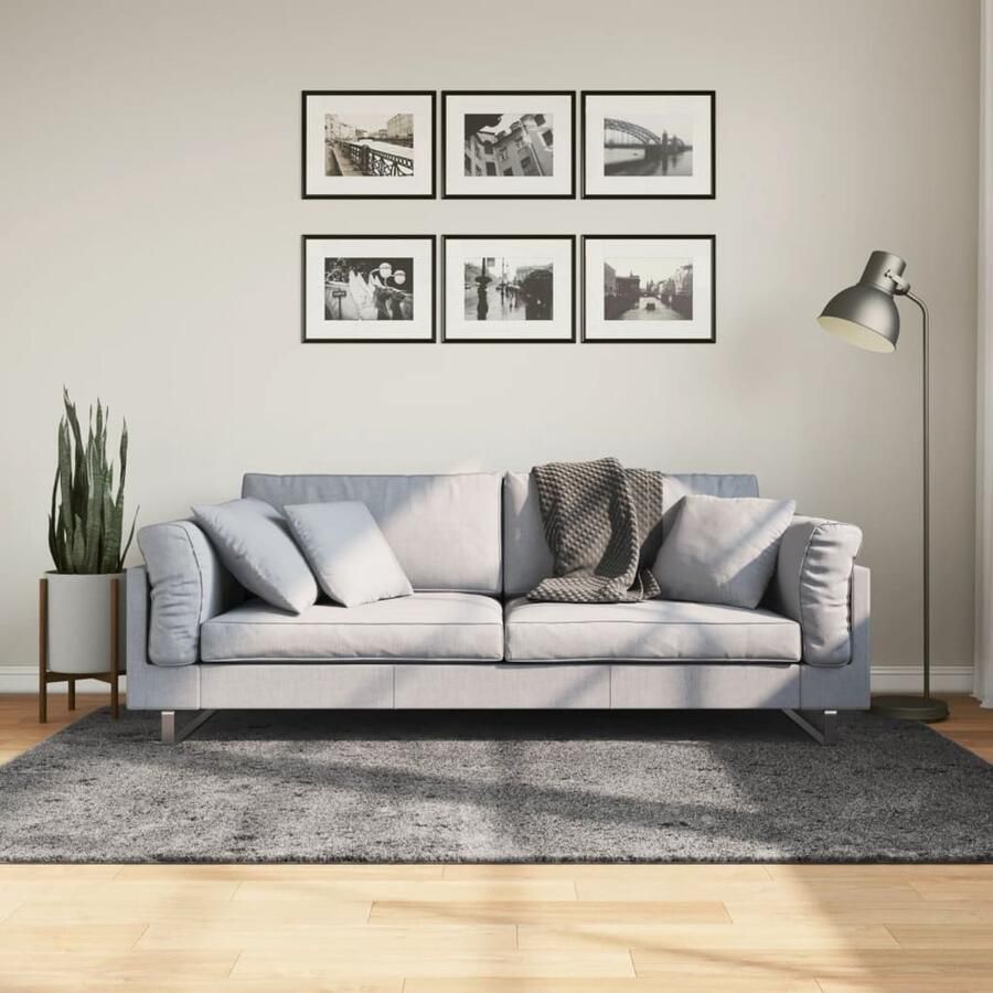 VidaXL Vloerkleed HUARTE 140x200 cm Antraciet Vloerkleed Huiskamer Tapijt Slaapkamer Tapijt Woonkamer Decoratie Gezellige Sfeer