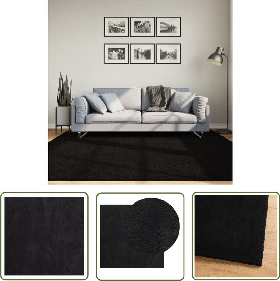 VidaXL Vloerkleed HUARTE 200x200 cm Zwart Vloerkleed Huiskamer Slaapkamer Woonkamer Accessoires Zacht Vloerkleed - Foto 2