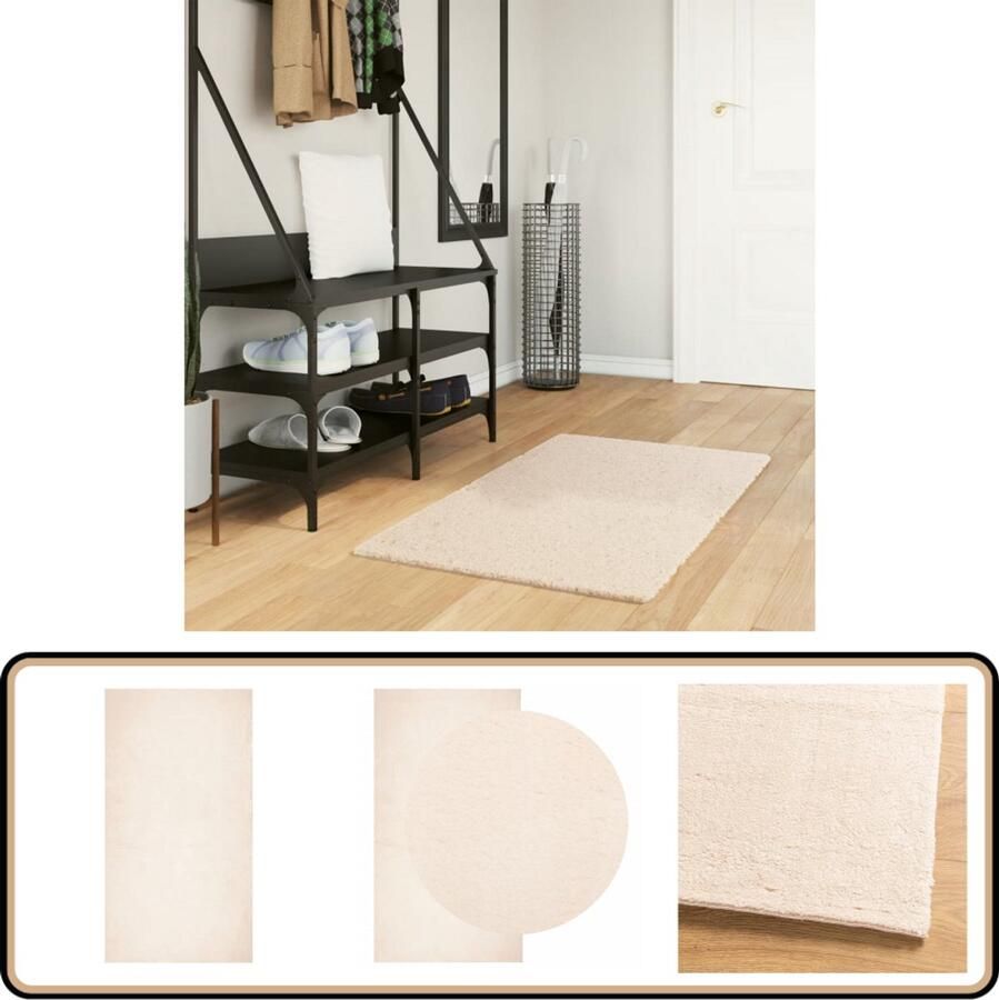 VidaXL Vloerkleed HUARTE 60x110 cm Beige Vloerkleed Beige Vloerkleed Zacht Vloerkleed Polyester Vloerkleed Anti Slip Vloerkleed