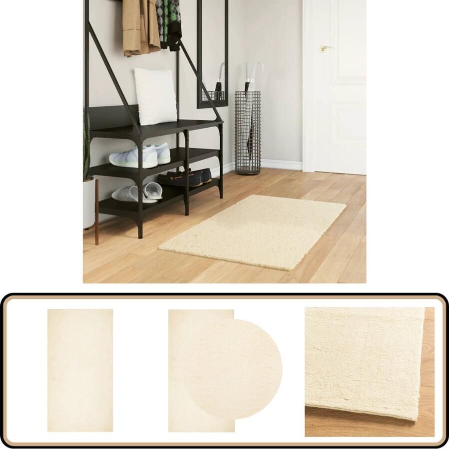 VidaXL Vloerkleed HUARTE 60x110 cm Crème Vloerkleed Huiskamer Slaapkamer Beige Zacht