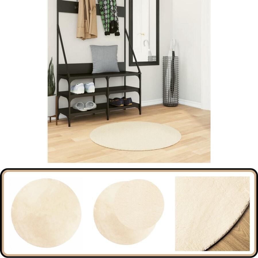 The Living Store Vloerkleed HUARTE laagpolig zacht wasbaar Ø 80 cm crème Vloerkleed Crème Kleurig Zacht Vloerkleed Polyester Vloerkleed Ronde Vloerkleed