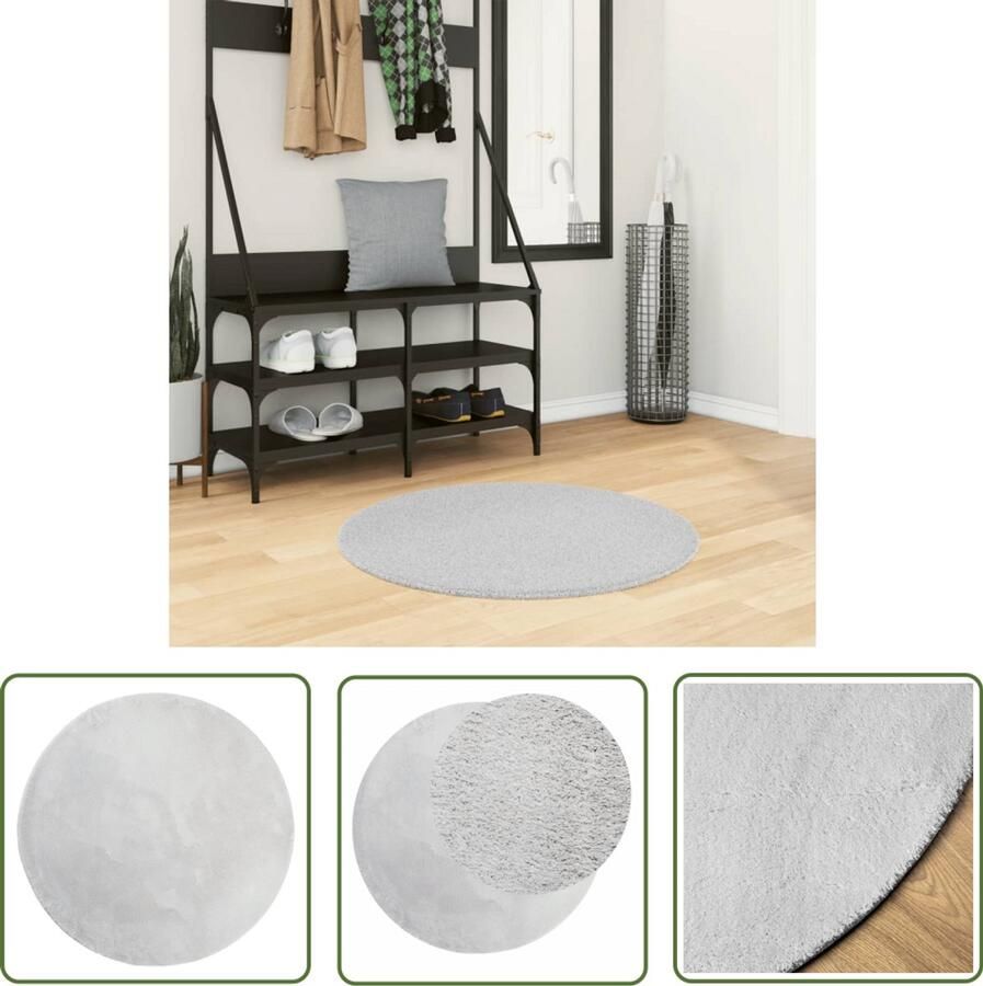 The Living Store Huarte Vloerkleed 80 cm Grijs Superzacht 18 mm Polyester OEKO-TEX Getest Vloerkleed Huiskleed Wol Imitatie Grijs Vloerkleed Ronde Vloerkleed