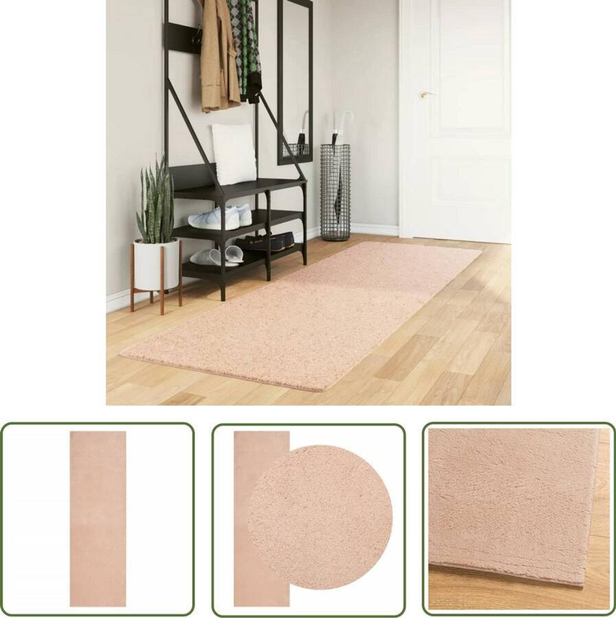 VidaXL Vloerkleed HUARTE 80x250 cm Zacht Roze Vloerkleed Roze Vloerkleed Zacht Vloerkleed Polyester Vloerkleed Woonkamer Tapijt