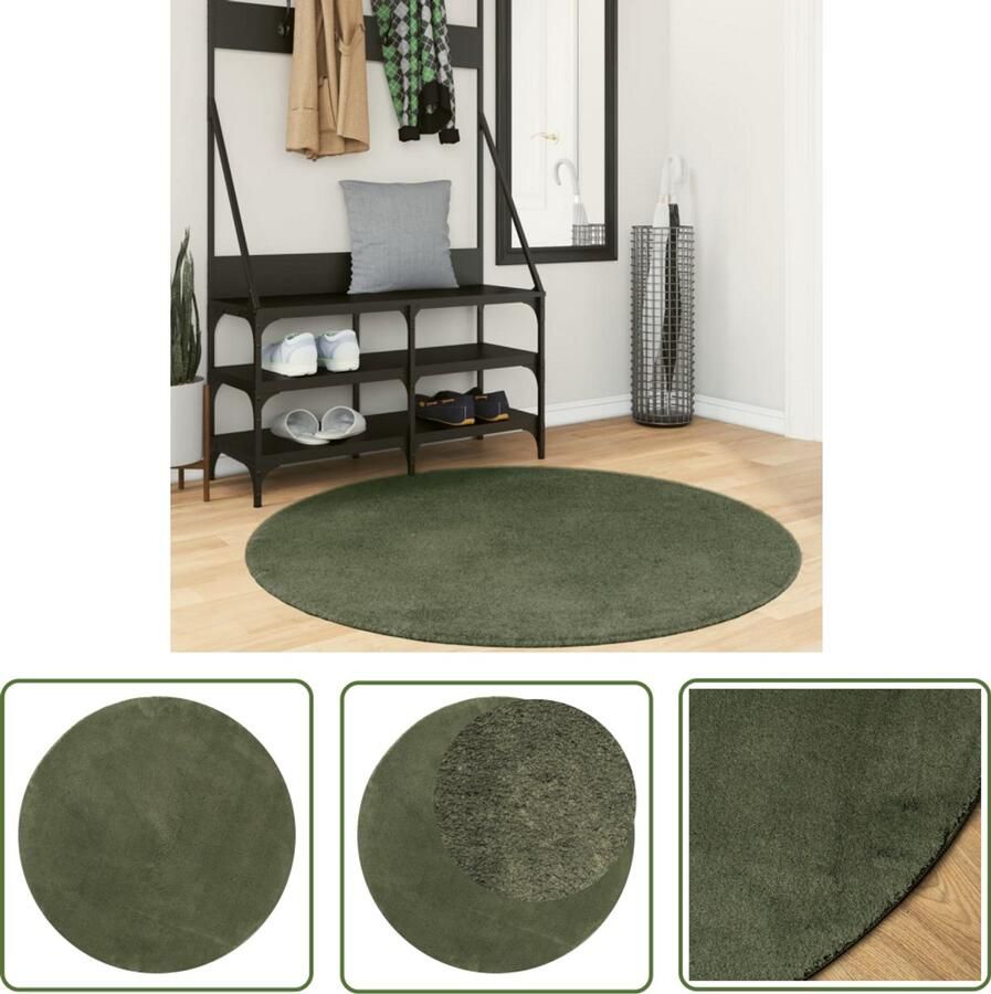 VidaXL The Living Store Vloerkleed HUARTE laagpolig zacht wasbaar Ø 120 cm bosgroen Vloerkleed Tapijten Groene Vloerkleed Ronde Vloerkleed Wollen Vloerkleed