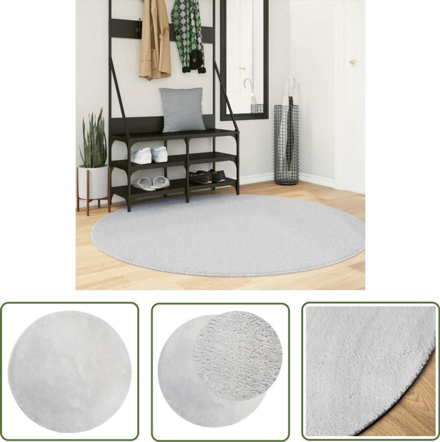 The Living Store HUARTE Vloerkleed 160 cm Grijs Superzacht polyester met 18 mm poolhoogte Vloerkleed Huarte Rond Tapijt Grijs Vloerkleed Zacht Vloerkleed