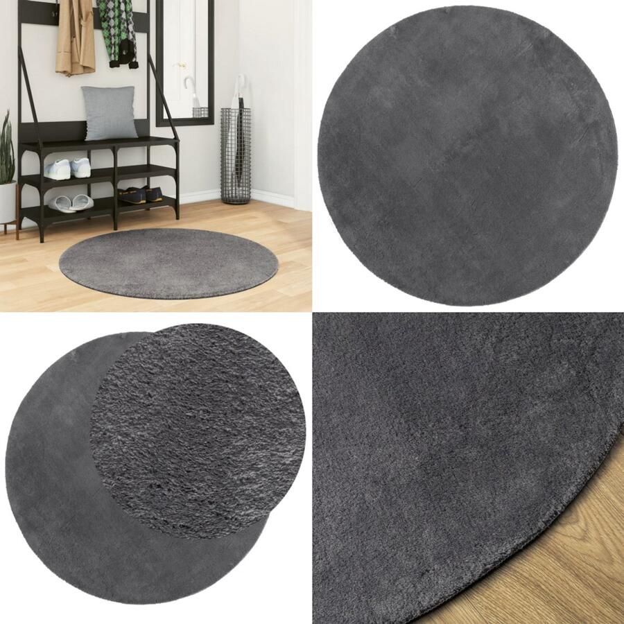 VidaXL Vloerkleed HUARTE laagpolig zacht wasbaar Ø 100 cm antraciet Vloerkleed Vloerkleden Tapijt Vloerbedekking
