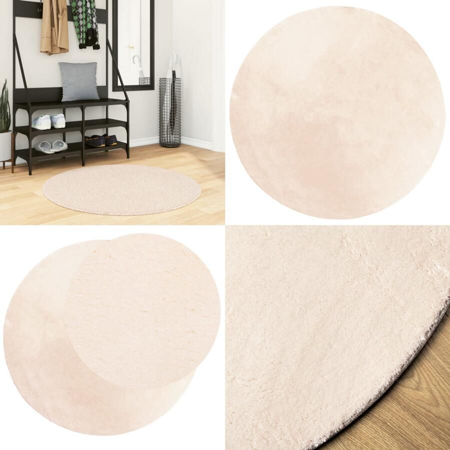 The Living Store Vloerkleed HUARTE laagpolig zacht wasbaar Ø 100 cm beige Vloerkleed Huiskleed Beige Vloerkleed Zacht Vloerkleed Rond Vloerkleed - Foto 2