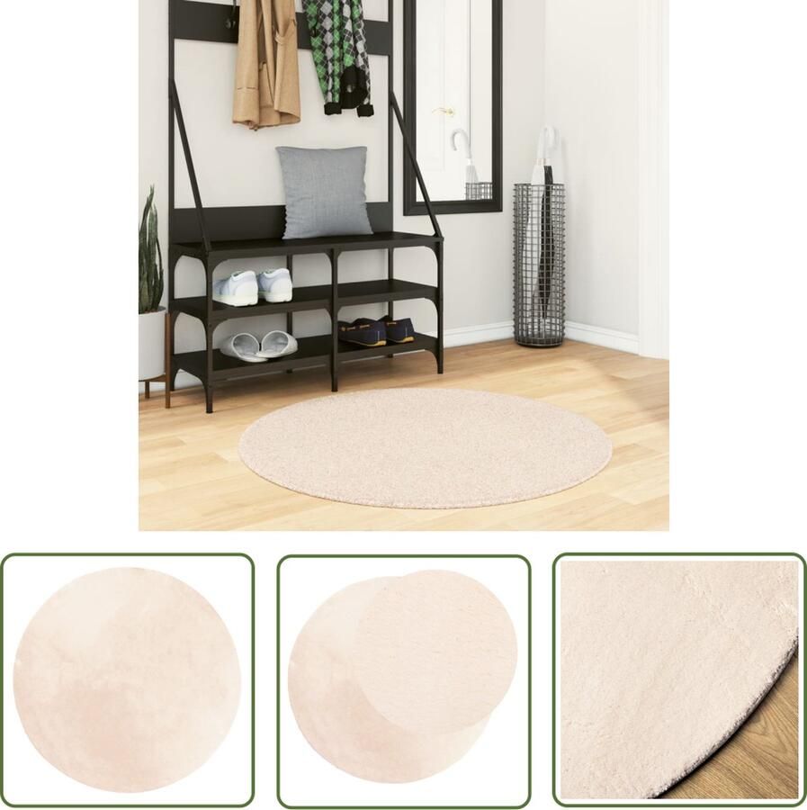 The Living Store Vloerkleed HUARTE laagpolig zacht wasbaar Ø 100 cm beige Vloerkleed Huiskleed Beige Vloerkleed Zacht Vloerkleed Rond Vloerkleed - Foto 3