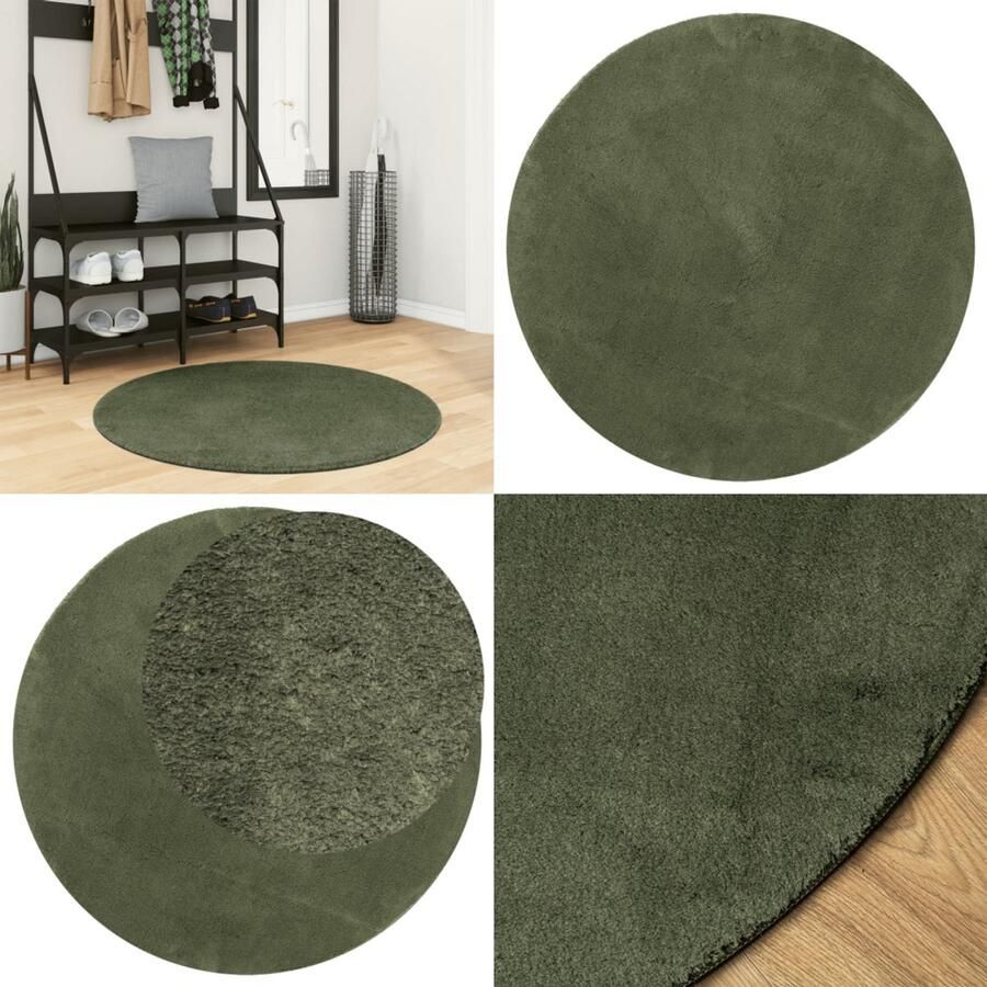VidaXL Vloerkleed HUARTE laagpolig zacht wasbaar Ø 100 cm bosgroen Vloerkleed Vloerkleden Tapijt Vloerbedekking