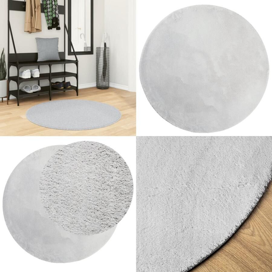 The Living Store HUARTE Vloerkleed 100 cm Grijs Polyester Anti-slip Superzacht Vloerkleed Huarte Rond Vloerkleed Grijs Vloerkleed Polyester Vloerkleed