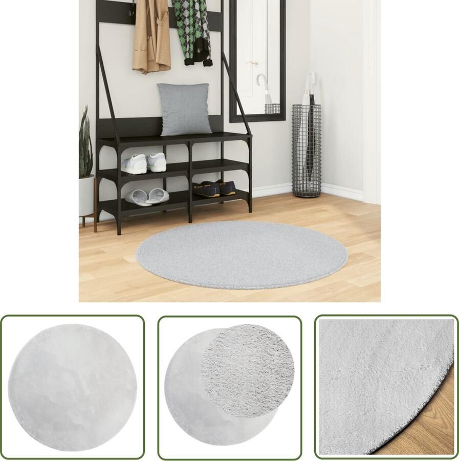 The Living Store HUARTE Vloerkleed 100 cm Grijs Polyester Anti-slip Superzacht Vloerkleed Huarte Rond Vloerkleed Grijs Vloerkleed Polyester Vloerkleed - Foto 2
