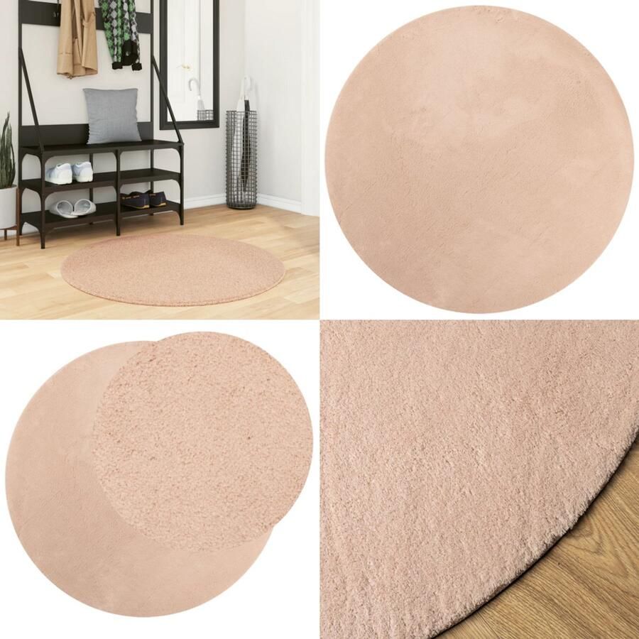 VidaXL Vloerkleed HUARTE laagpolig zacht wasbaar Ø 100 cm roze Vloerkleed Vloerkleden Tapijt Vloerbedekking