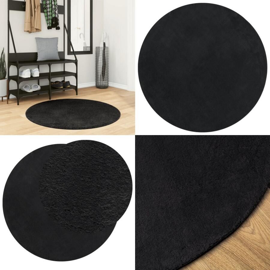 VidaXL Vloerkleed HUARTE laagpolig zacht wasbaar Ø 100 cm zwart Vloerkleed Vloerkleden Tapijt Vloerbedekking