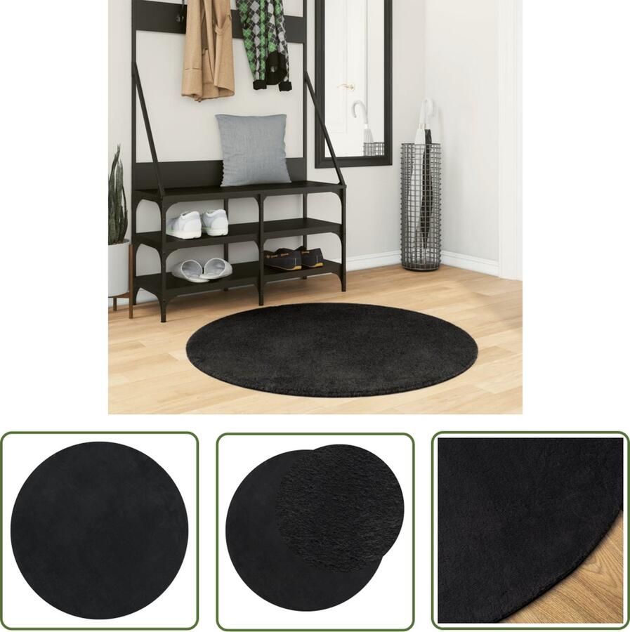 The Living Store Vloerkleed HUARTE laagpolig zacht wasbaar Ø 100 cm zwart Vloerkleed Tapijt Donzig Zacht Rond - Foto 2