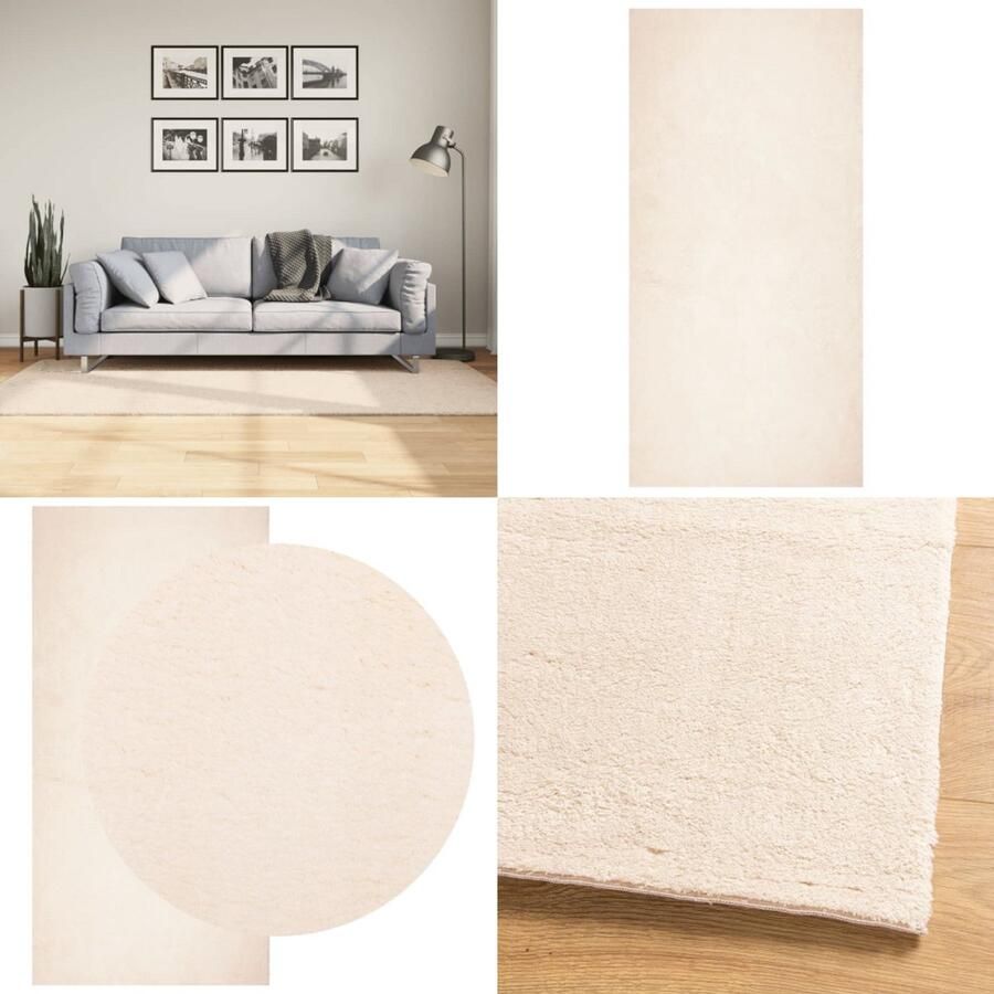 VidaXL Vloerkleed HUARTE laagpolig zacht wasbaar 100x200 cm beige Vloerkleed Vloerkleden Tapijt Vloerbedekking