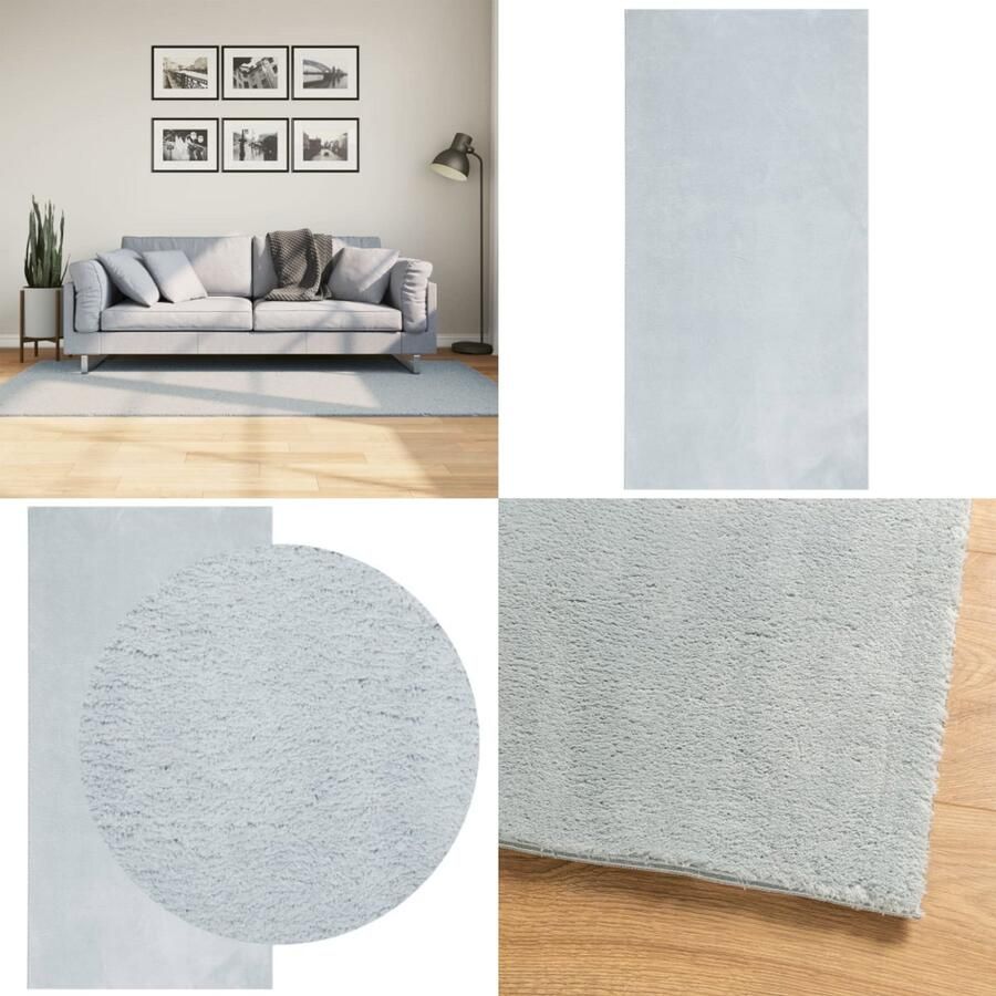 VidaXL Vloerkleed HUARTE laagpolig zacht wasbaar 100x200 cm blauw Vloerkleed Vloerkleden Tapijt Vloerbedekking