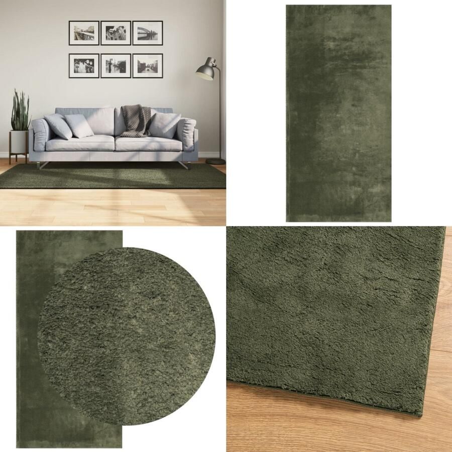 VidaXL Vloerkleed HUARTE laagpolig zacht wasbaar 100x200 cm bosgroen Vloerkleed Vloerkleden Tapijt Vloerbedekking