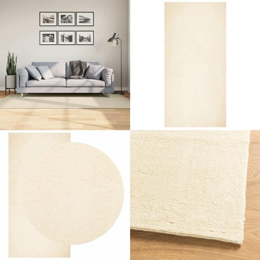 VidaXL Vloerkleed HUARTE laagpolig zacht wasbaar 100x200 cm crème Vloerkleed Vloerkleden Tapijt Vloerbedekking