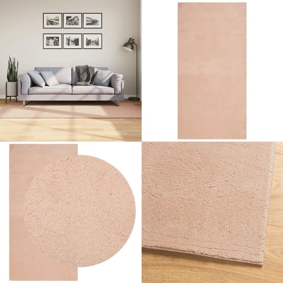 VidaXL Vloerkleed HUARTE laagpolig zacht wasbaar 100x200 cm roze Vloerkleed Vloerkleden Tapijt Vloerbedekking