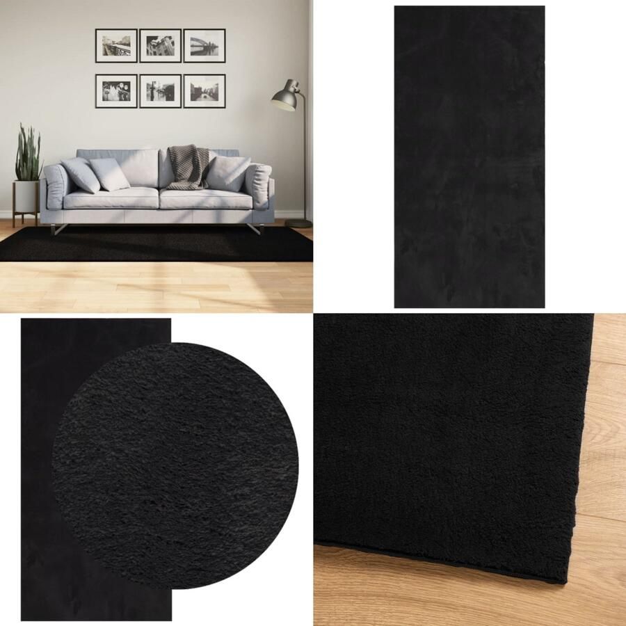 VidaXL Vloerkleed HUARTE laagpolig zacht wasbaar 100x200 cm zwart Vloerkleed Vloerkleden Tapijt Vloerbedekking