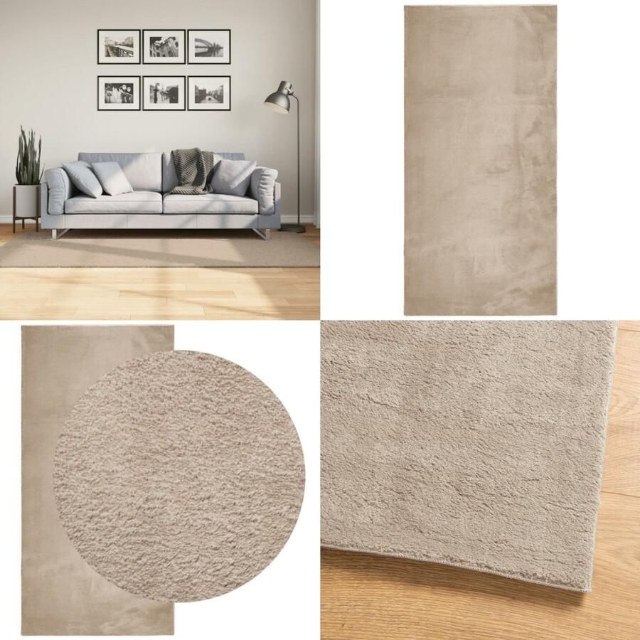 VidaXL Vloerkleed HUARTE laagpolig zacht wasbaar 100x200cm zandkleurig Vloerkleed Vloerkleden Tapijt Vloerbedekking