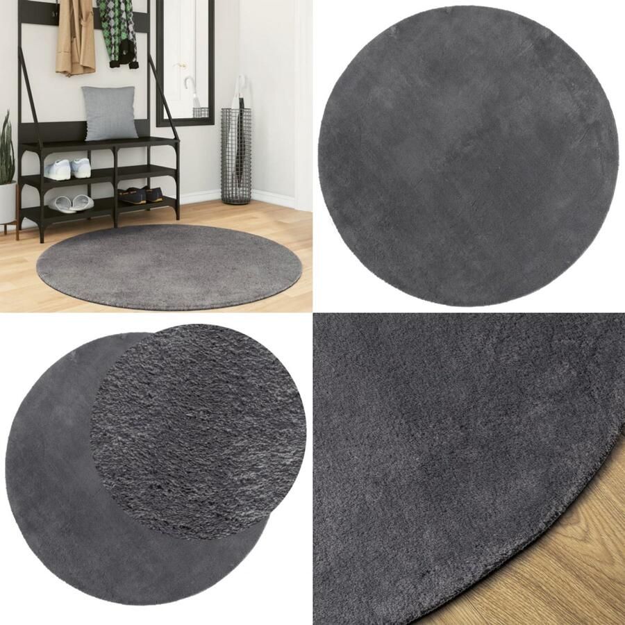 VidaXL Vloerkleed HUARTE laagpolig zacht wasbaar Ø 120 cm antraciet Vloerkleed Vloerkleden Tapijt Vloerbedekking