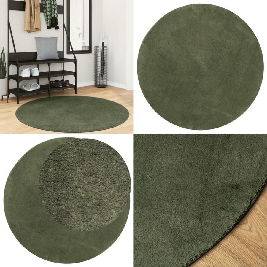 VidaXL Vloerkleed HUARTE laagpolig zacht wasbaar Ø 120 cm bosgroen Vloerkleed Vloerkleden Tapijt Vloerbedekking