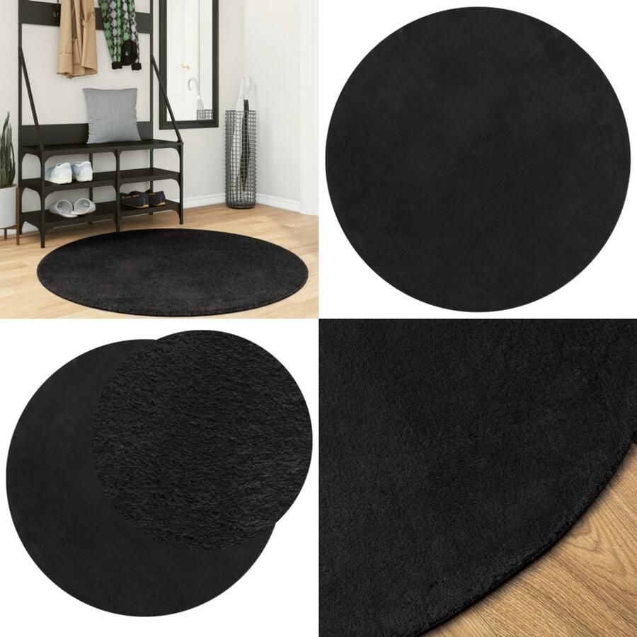 VidaXL Vloerkleed HUARTE laagpolig zacht wasbaar Ø 120 cm zwart Vloerkleed Vloerkleden Tapijt Vloerbedekking