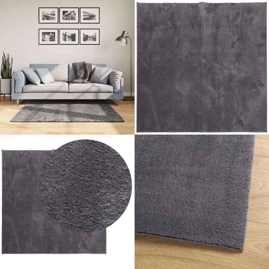 VidaXL Vloerkleed HUARTE laagpolig zacht wasbaar 120x120 cm antraciet Vloerkleed Vloerkleden Tapijt Vloerbedekking