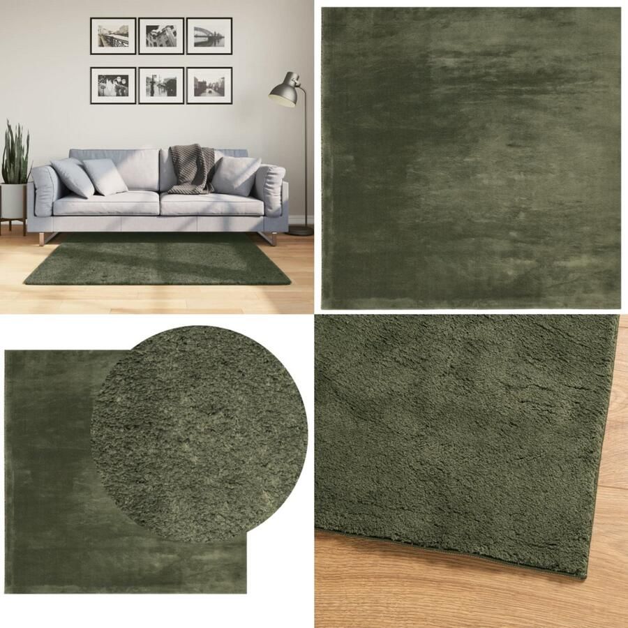 VidaXL Vloerkleed HUARTE laagpolig zacht wasbaar 120x120 cm bosgroen Vloerkleed Vloerkleden Tapijt Vloerbedekking