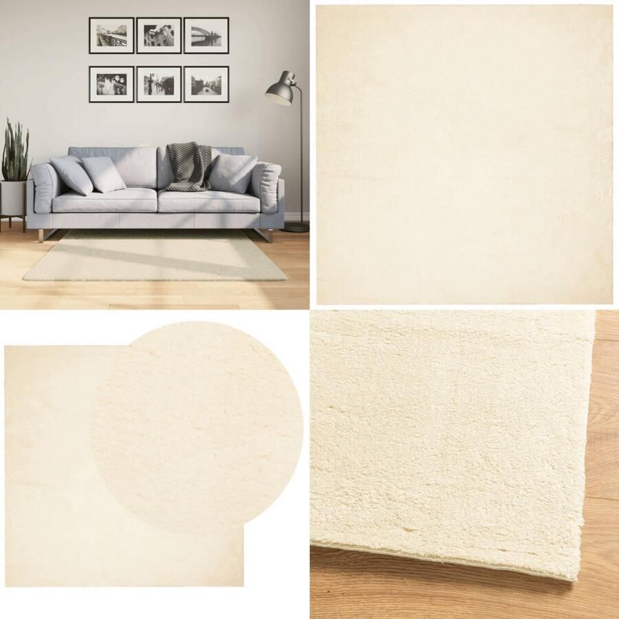 VidaXL Vloerkleed HUARTE laagpolig zacht wasbaar 120x120 cm crème Vloerkleed Vloerkleden Tapijt Vloerbedekking