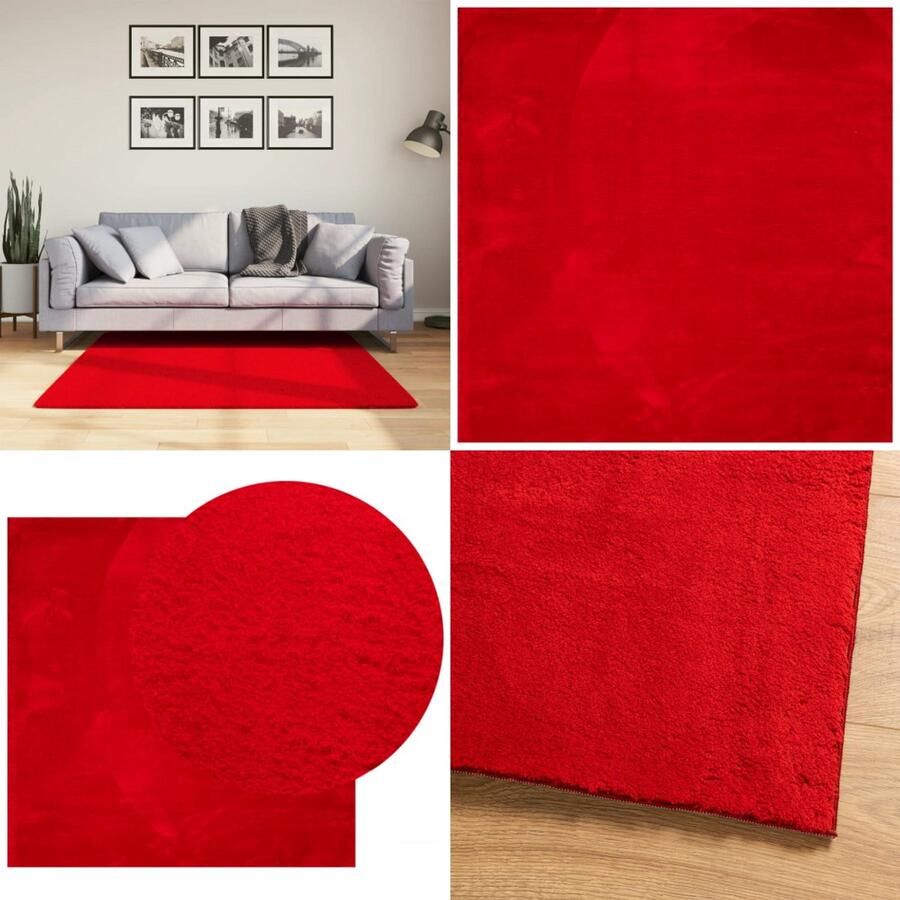 VidaXL Vloerkleed HUARTE laagpolig zacht wasbaar 120x120 cm rood Vloerkleed Vloerkleden Tapijt Vloerbedekking