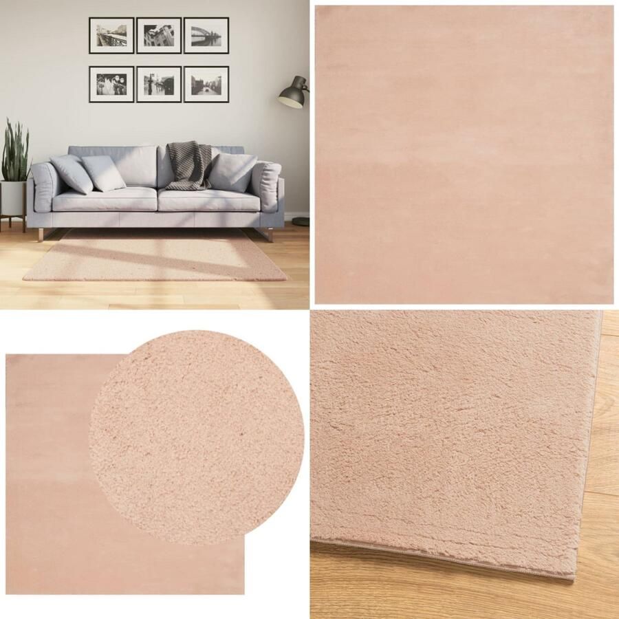 VidaXL Vloerkleed HUARTE laagpolig zacht wasbaar 120x120 cm roze Vloerkleed Vloerkleden Tapijt Vloerbedekking