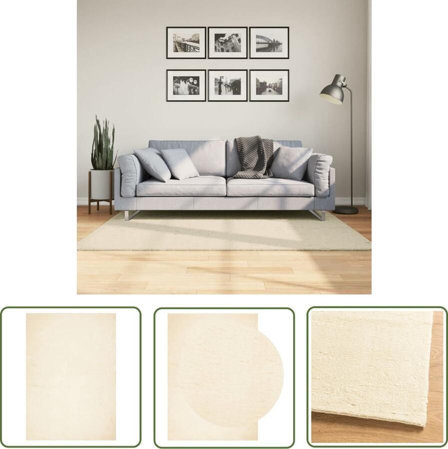 The Living Store Vloerkleed HUARTE laagpolig zacht wasbaar 120x170 cm crème Vloerkleed Huarte Creme Kleur Polyester Zacht - Foto 2