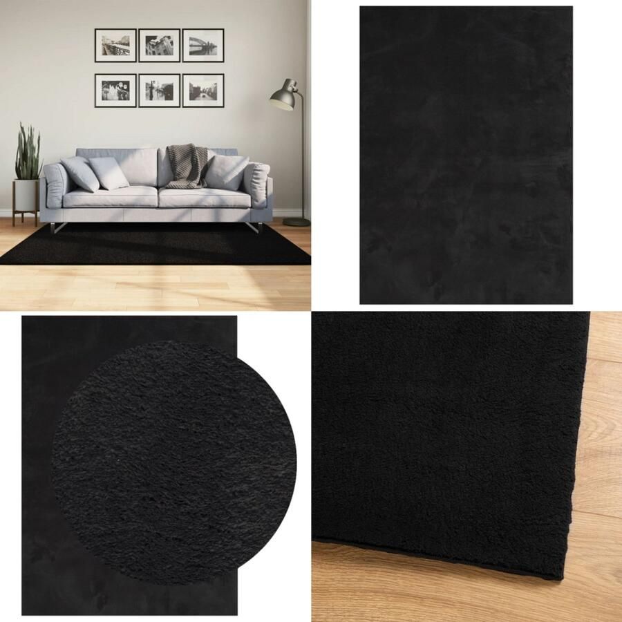 The Living Store Vloerkleed HUARTE laagpolig zacht wasbaar 120x170 cm zwart Vloerkleed Zware Kwaliteit Zwart Vloerkleed Polyester Vloerkleed Anti Slip Vloerkleed