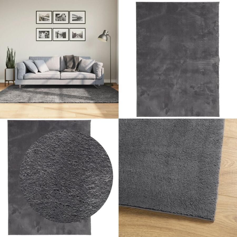 VidaXL Vloerkleed HUARTE laagpolig zacht wasbaar 140x200 cm antraciet Vloerkleed Vloerkleden Tapijt Vloerbedekking