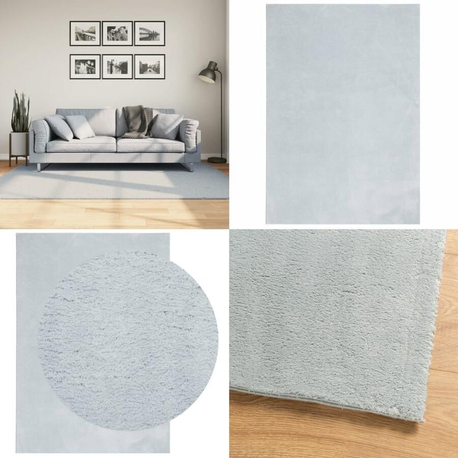 VidaXL Vloerkleed HUARTE laagpolig zacht wasbaar 140x200 cm blauw Vloerkleed Vloerkleden Tapijt Vloerbedekking