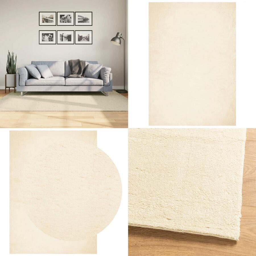 VidaXL Vloerkleed HUARTE laagpolig zacht wasbaar 140x200 cm crème Vloerkleed Vloerkleden Tapijt Vloerbedekking