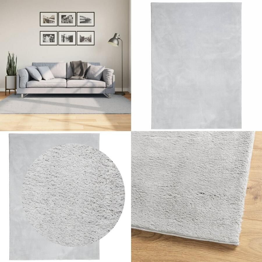 VidaXL Vloerkleed HUARTE laagpolig zacht wasbaar 140x200 cm grijs Vloerkleed Vloerkleden Tapijt Vloerbedekking