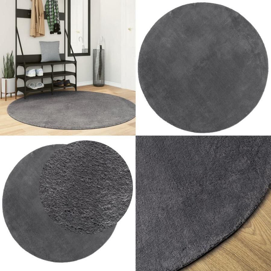 VidaXL Vloerkleed HUARTE laagpolig zacht wasbaar Ø 160 cm antraciet Vloerkleed Vloerkleden Tapijt Vloerbedekking