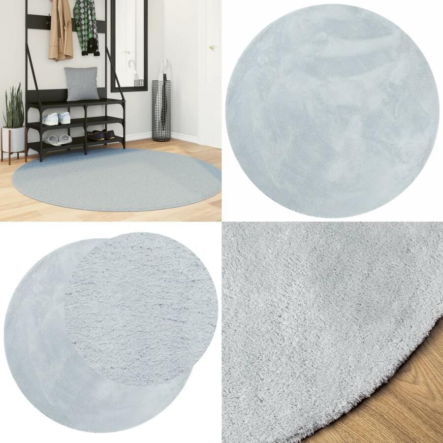 VidaXL Vloerkleed HUARTE laagpolig zacht wasbaar Ø 160 cm blauw Vloerkleed Vloerkleden Tapijt Vloerbedekking