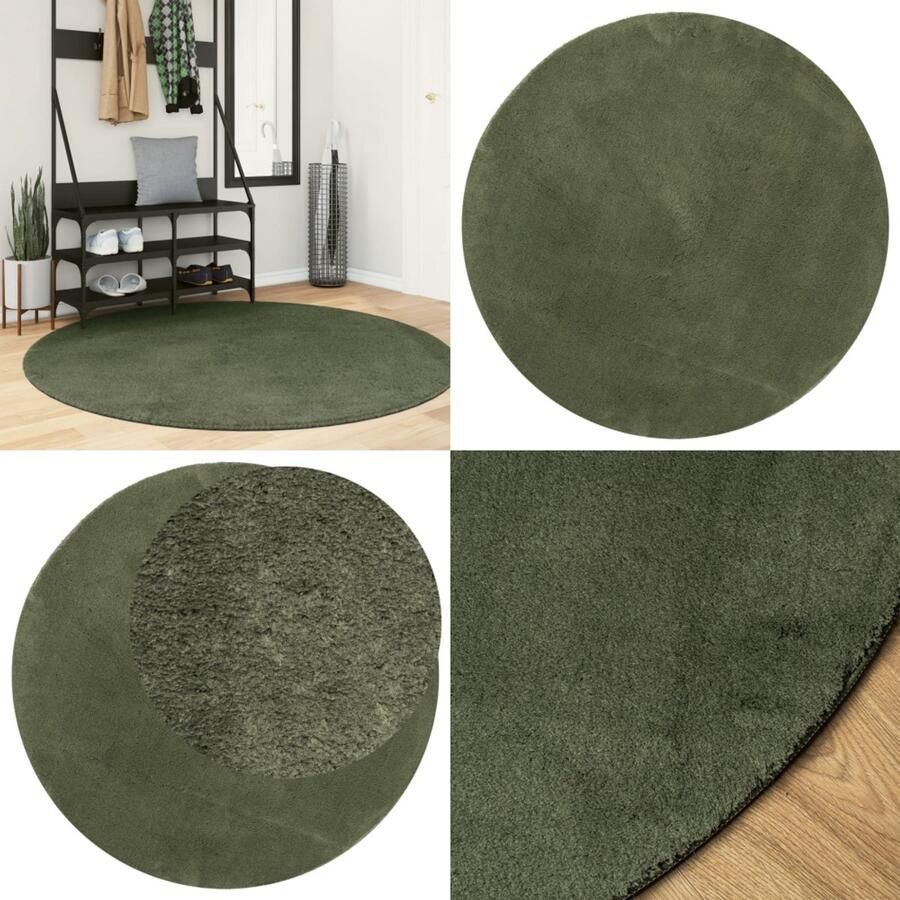VidaXL Vloerkleed HUARTE laagpolig zacht wasbaar Ø 160 cm bosgroen Vloerkleed Vloerkleden Tapijt Vloerbedekking