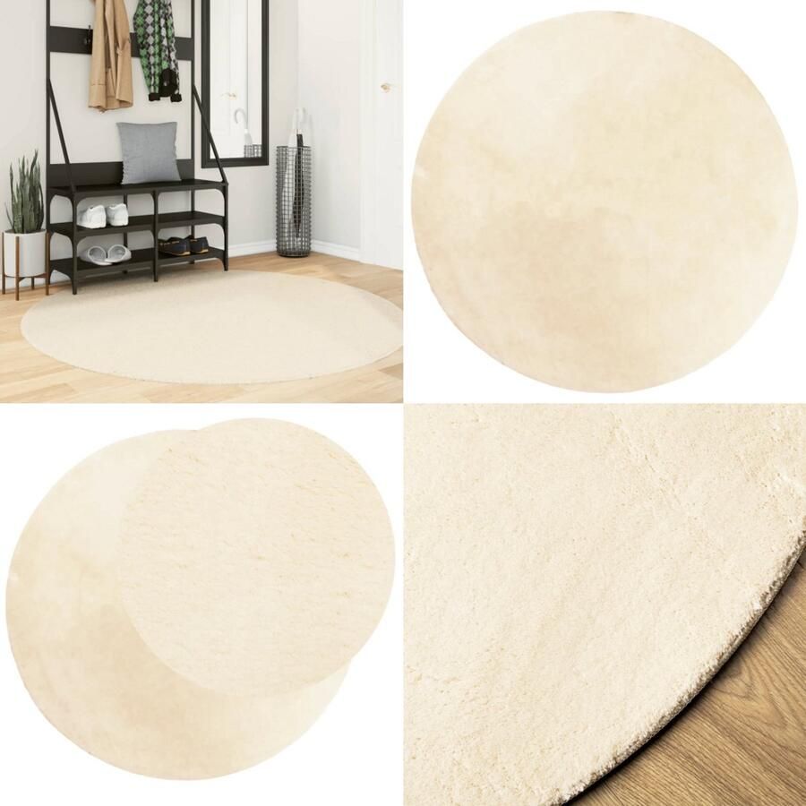 VidaXL Vloerkleed HUARTE laagpolig zacht wasbaar Ø 160 cm crème Vloerkleed Vloerkleden Tapijt Vloerbedekking