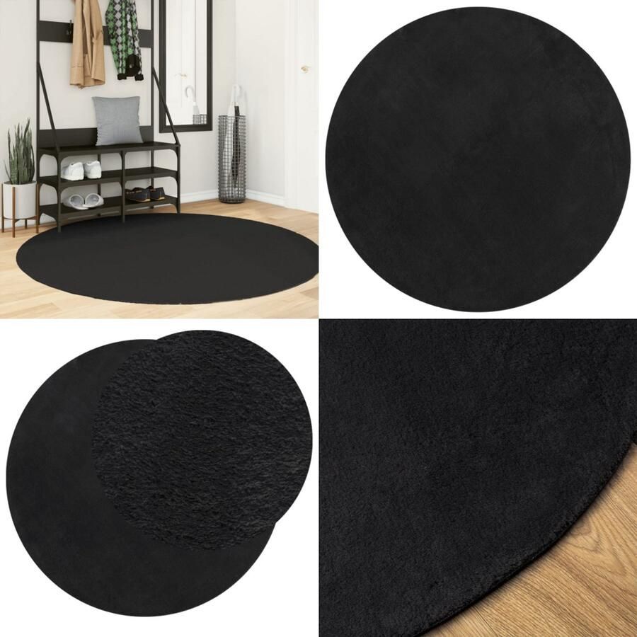 VidaXL Vloerkleed HUARTE laagpolig zacht wasbaar Ø 160 cm zwart Vloerkleed Vloerkleden Tapijt Vloerbedekking