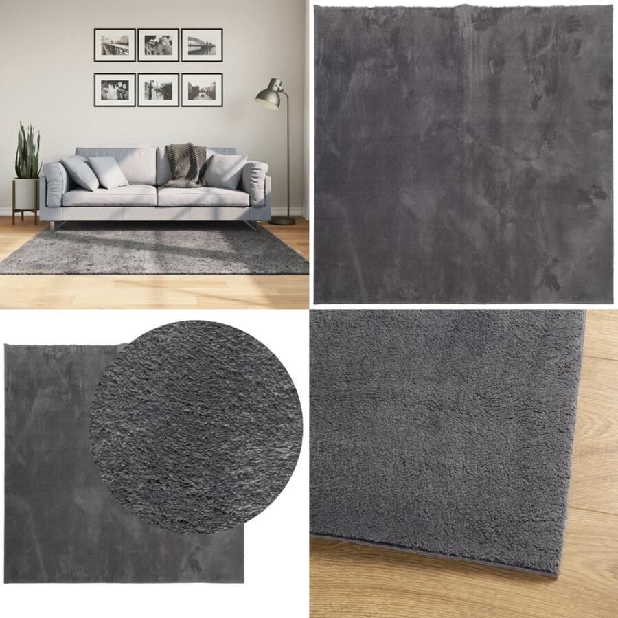 VidaXL Vloerkleed HUARTE laagpolig zacht wasbaar 160x160 cm antraciet Vloerkleed Vloerkleden Tapijt Vloerbedekking